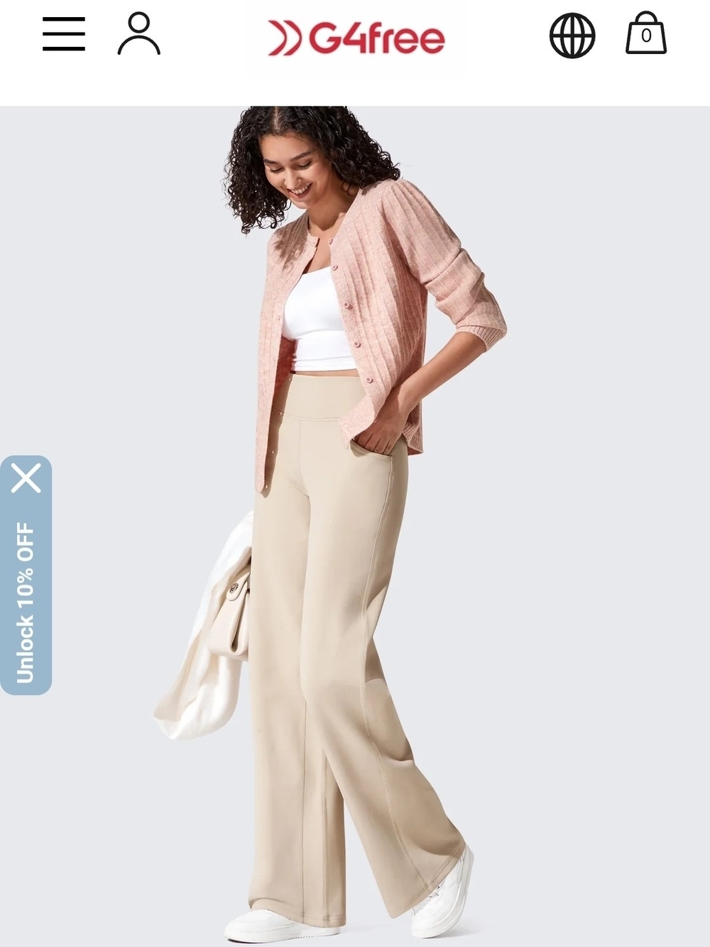 NWT Women's G4free Large 31" Wide-Leg Pull-On Pants in Khaki